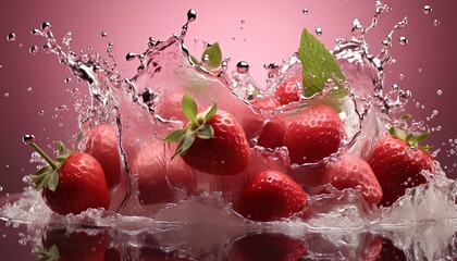 strawberry in water. strawberries falling into water. strawberry splash. strawberry juice explosion...