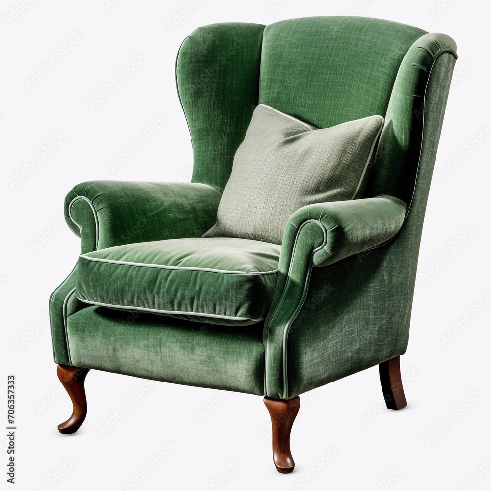 Wall mural photography of a green armchair isolated on a transparent background created with generative ai