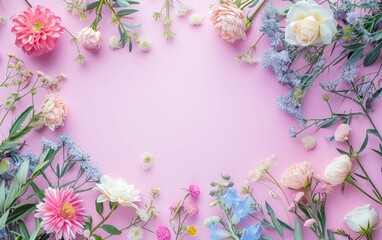 Obraz na płótnie Canvas Pink Background With Flowers, A Delicate Floral Arrangement on a Soft Pastel Background