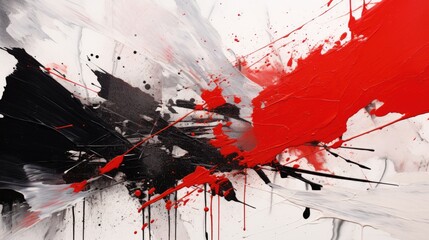 red with black and white abstract painting