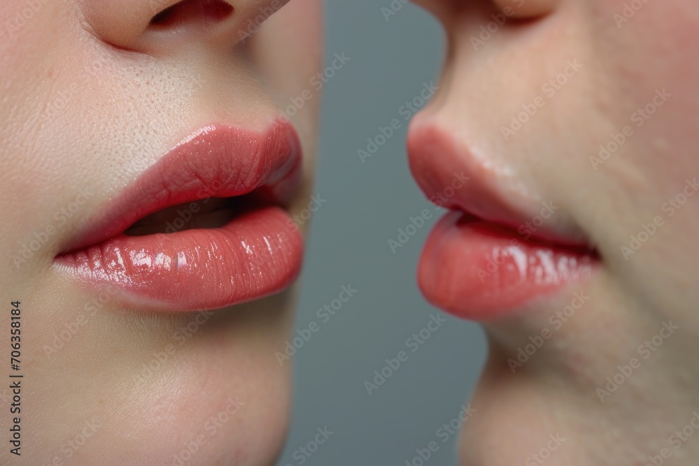 Poster a detailed close-up of a person's lips and nose. this image can be used for various purposes