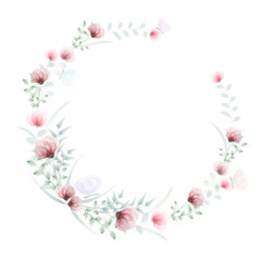 Frame with Flowers and Butterflies. Watercolor Vector Wreath. Watercolor Poppies Illustration. Round Floral Frame with space for Text.