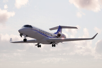 Fototapeta na wymiar Elegant Private Jet Soaring Amidst Clouds Illustrating Elite Air Travel