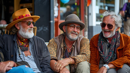 Informal portrait, a lively group of buddies, casual elegance, enjoying each other's company