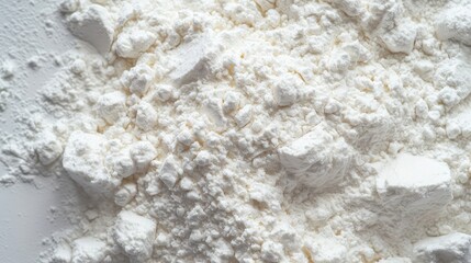 Flour placed on a white background. View from above 