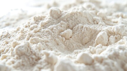 Flour placed on a white background. View from above 