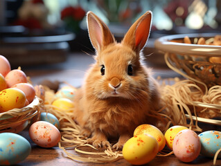 cute easter bunny and eggs