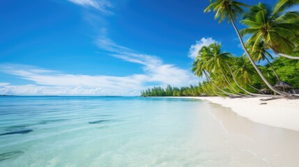 Fototapeta na wymiar Sunny Tropical Beach With Palm trees, beautiful landscape