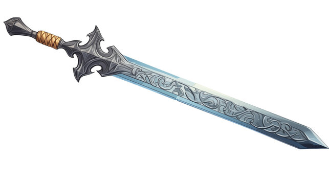 fantasy sword with long blade on isolated white transparent background
