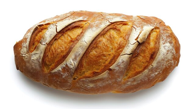 freshly baked bread isolated on white background, top view 