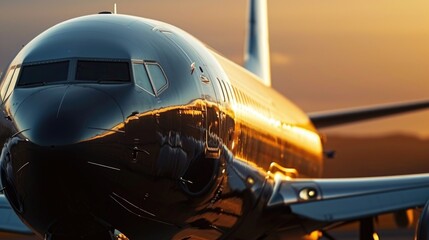Fototapeta premium A massive jetliner parked on the airport tarmac. Suitable for travel and transportation concepts