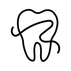 tooth and floss. Easily editable vector art. Clean tooth with a floss, vector  outline icon illustration. Concept of medical cabinet