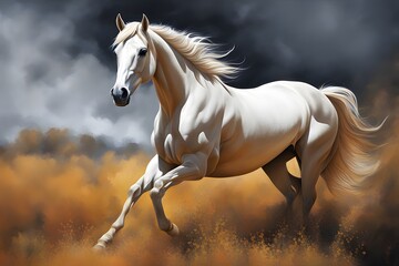 White horse in the field realistic vector illustration painting, Generated with AI
