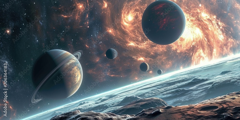 Aufkleber an artist's rendering of planets in outer space. perfect for science fiction or educational projects