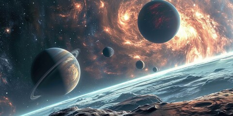 An artist's rendering of planets in outer space. Perfect for science fiction or educational projects