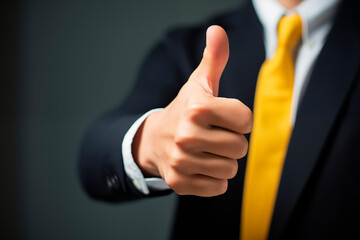 Affirmative hand gesture by a professional in a suit, symbolizing success and approval