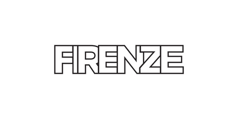 Firenze in the Italia emblem. The design features a geometric style, vector illustration with bold typography in a modern font. The graphic slogan lettering.