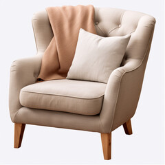 photography of a beige armchair isolated on a transparent background created with Generative Ai