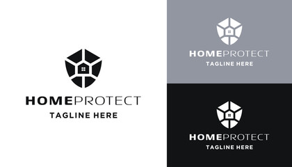 Protection Shield with Simple Residential House Logo Design - obrazy, fototapety, plakaty