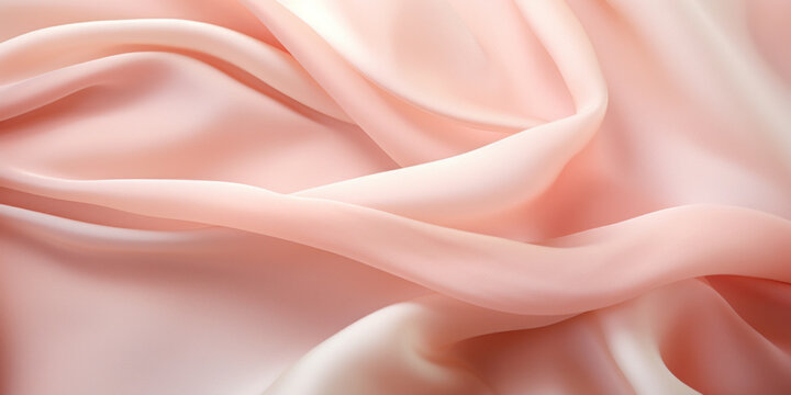 A luxurious background of wavy peach silk fabric, embodying softness and high-end fashion design.