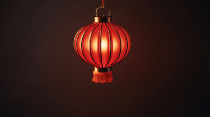 Obraz premium A solitary red lantern radiates a warm, inviting light against a dark, shadowed background, creating a mood of contemplation and solitude.