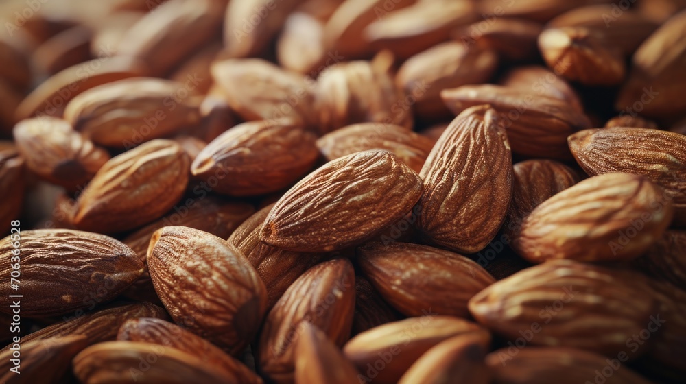 Poster a pile of almonds stacked on top of each other. perfect for food-related projects and healthy eating