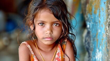 beautiful little girl, poor from the third world - obrazy, fototapety, plakaty