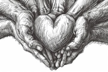 A simple drawing of hands holding a heart. Suitable for various uses - obrazy, fototapety, plakaty