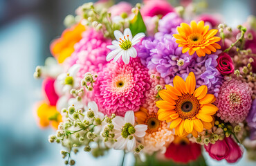 Bouquet of summer flowers in a vase. Floristry masterclass, interior decoration with bouquets