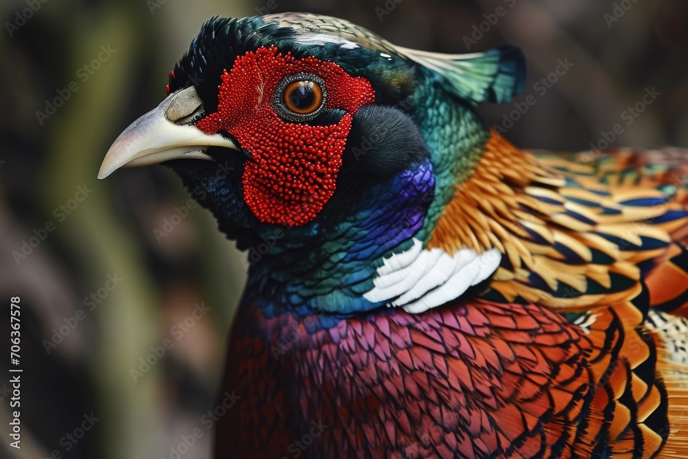 Poster A close up shot of a bird with a vibrant red head. This image can be used to depict the beauty of nature or to add a pop of color to any design