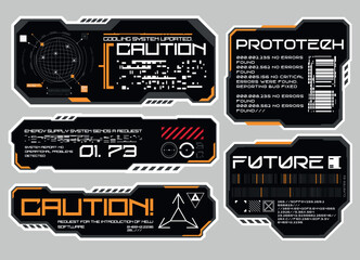 Cyberpunk sticker set. Sci fi typography for modern and tech design. Vector Illustration. EPS 10 - obrazy, fototapety, plakaty