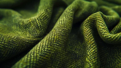 Fotobehang The Texture of Green Tweed Fabric © DY