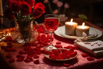 Naklejka na ściany i meble candle light dinner date with red roses