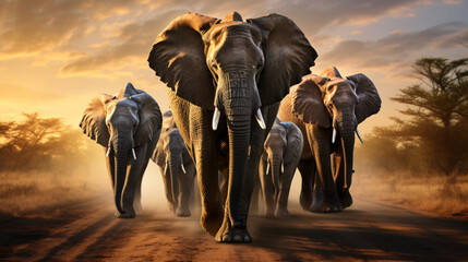 Fototapeta na wymiar Majestic _elephants walking in a herd