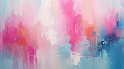 Abstract art featuring expressive pink and blue paint strokes, creating a dreamy and emotional...