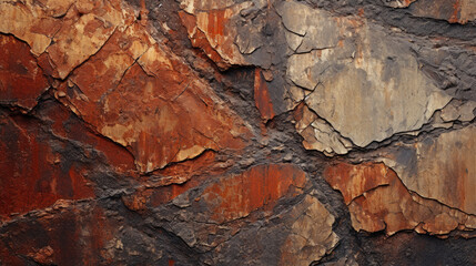 Naklejka premium Closeup of brown grey stone cement concrete rock wall background, rough surface stone texture 