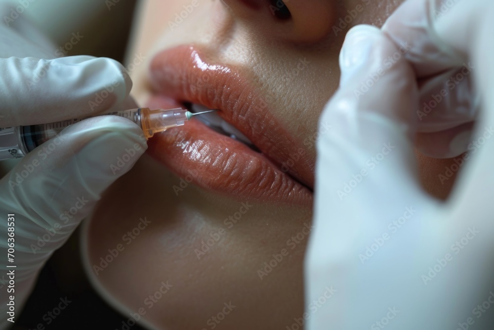 Poster a close-up shot of a person receiving an injection. this image can be used to illustrate medical pro