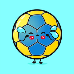 Crying Handball sticker character. Vector hand drawn cartoon kawaii character illustration icon. Isolated on blue background. Sad Handball sticker character concept