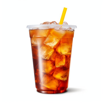 photography of a plastic cup of an iced tea isolated on a transparent background created with Generative Ai