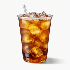 photography of a plastic cup of an iced tea isolated on a transparent background created with Generative Ai