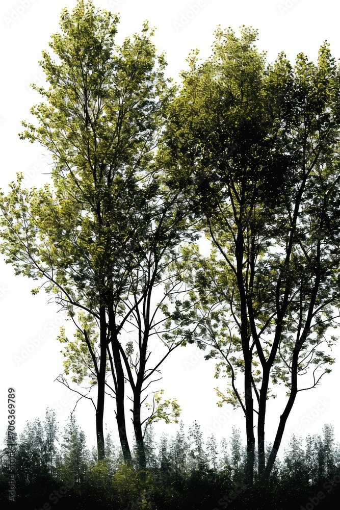 Poster a picture of a couple of trees standing in the grass. suitable for nature and landscape themes