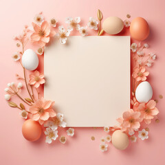 Naklejka na ściany i meble Beautiful easter card with copy space flowers and easter eggs in peach fuzz colors