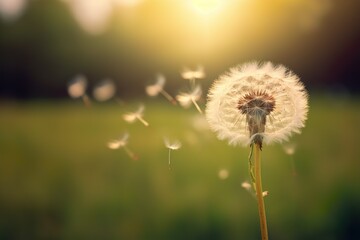 beautiful realistic Dandelion flowers in the field generative ai