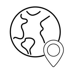 Planet with gps label line icon. Land, geography, map, location, guide, tourism. direction. Vector icon for business and advertising