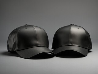 Black baseball caps mockup on a grey background. Generative AI
