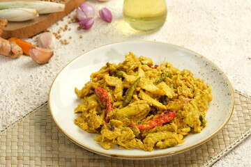 Shredded chicken (ayam suwir pedas) is deliciously spicy,indonesian traditional food