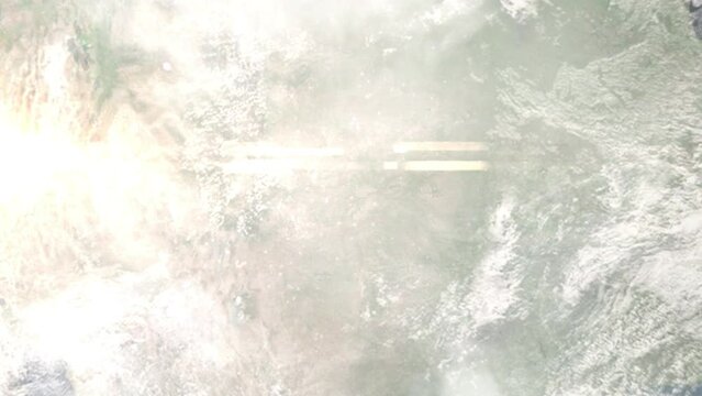 Zoom in from space and focus on Guymon, Oklahoma, USA. 3D Animation. Background for travel intro. Elements of this image furnished by NASA.