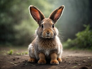 Fototapeta premium cute rabbit seating on ground. Generative AI