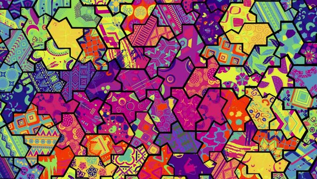 An Aperiodic Monotile Einstein Hat at pseudo 3-axis symmetry tiling, VJ loop 40 bpm