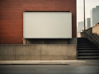 Blank street billboard in front of stairs. Generative AI